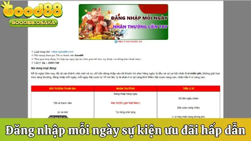 Đăng nhập mỗi ngày - sự kiện ưu đãi hấp dẫn